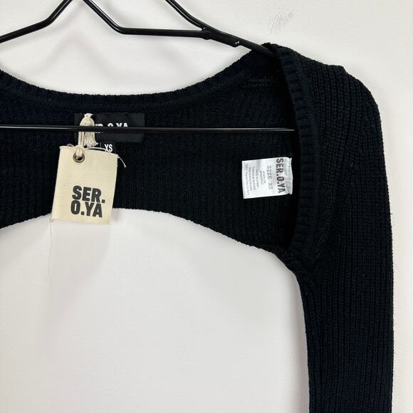 SER.O.YA Ribbed Knit Shrug Sweater Long Sleeve Open Crop Black Balletcore XS NWT - Picture 6 of 8